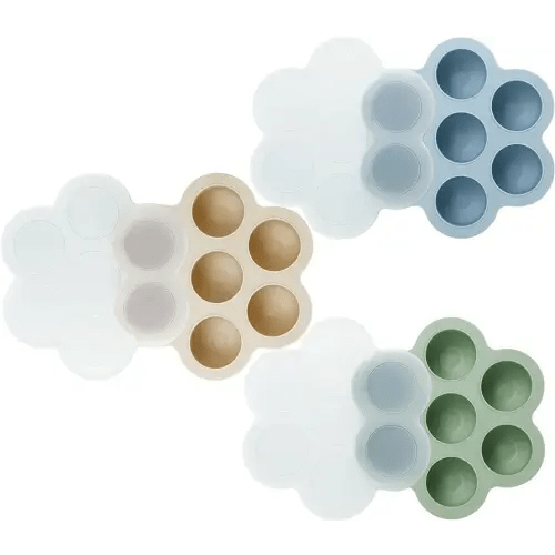PandaEar 3 Pack Baby Food Freezer Tray with Lids, Silicone Baby Fruit Food Feeder Teether Tray, Baby Food Storage Container Ice Cube Tray Maker for Homemade Baby Food (Blue/Green/Carnation)