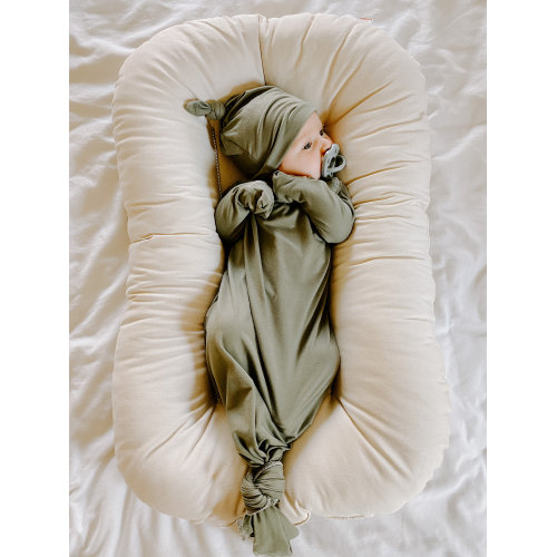 Dark sage, baby gown, newborn gown, knotted gown, knot gown, baby shower gift, baby gift, newborn set