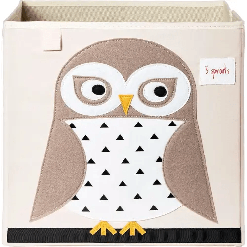 3 Sprouts Toy Storage Organizer: Toy Box Cube Organizer for Playroom, Nursery - Foldable Storage Bin - Owl