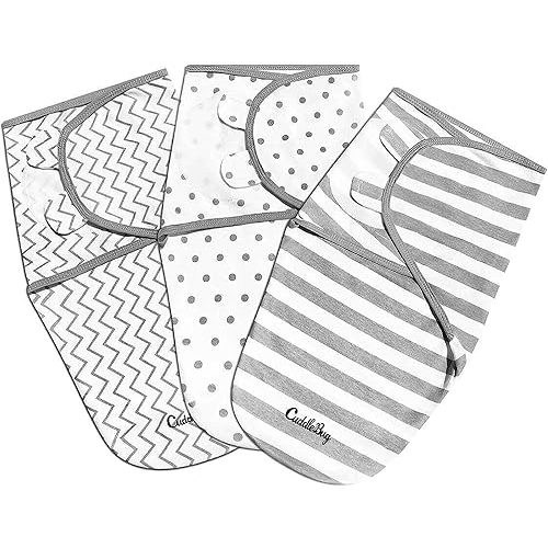 CuddleBug Adjustable Baby Swaddle Blanket & Wrap (Spots & Stripes), Pack of 3 (Small/Medium 0-3 Months Old)