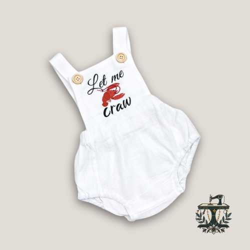 Crawfish Party Baby Romper | Embroidered | Let me Craw | Breathable Linen | Summer Season | Made to Order