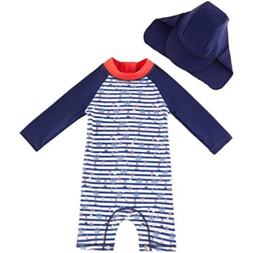 UMELOK Baby Boys UPF 50+ Sun Protection One Piece Rashguard Swimsuit with Snap Bottom