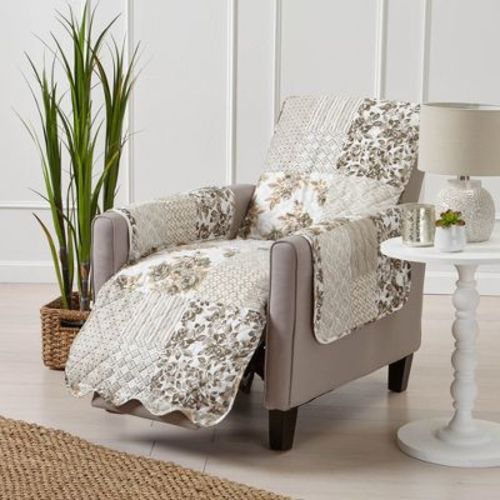 Reversible Stitched Patchwork Sofa Furniture Protector - Great Bay Home(Recliner, Taupe)