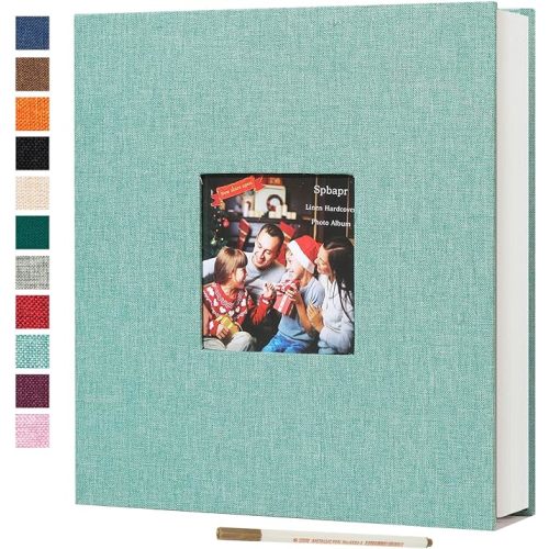 Spbapr Large Photo Album Self Adhesive 60 Pages Linen cover DIY Magnetic Scrapbook album with A Metal Pen Hold 4x6 5x7 6x8 8x10 10x12 Pictures Turquoise