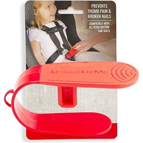 UnbuckleMe Car Seat Buckle Release Tool - Easy Opener Aid for Arthritis, Long Nails, Older Kids - Button pusher for infant, toddler, convertible 5 pt harness car seats - As Seen on Shark Tank (Red)