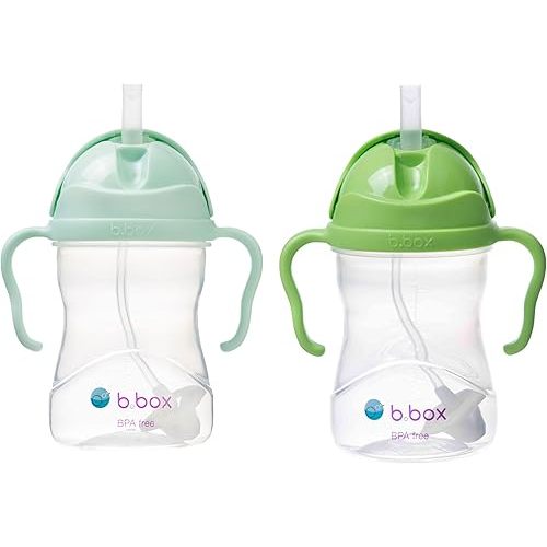 b.box Sippy Cup with Weighted Straw (2-Pack). Leak Proof, Easy Grip. BPA Free & Dishwasher Safe. Ideal for Babies 6m+ to Toddlers (pistachio + apple, 8oz)