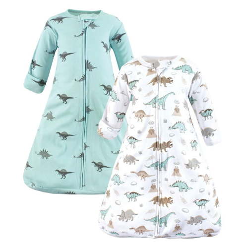 Hudson Baby Cotton Long-Sleeve Wearable Sleeping Bag, Sack, Blanket, Dino Blast Long Sleeve, 0-3 Months