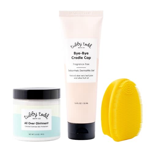 TUBBY TODD Cradle Cap Baby Hair Treatment Kit - Includes Bye-Bye Cradle Cap Gel, Cradle Cap Silicone Brush, & 3.5oz All Over Ointment - Gentle for Babies Sensitive Skin