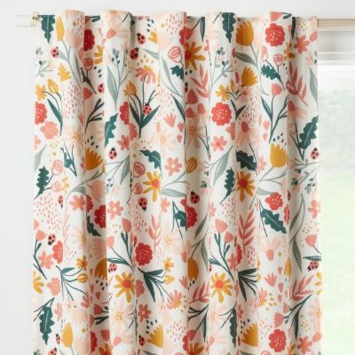 84" In The Garden Full Printed Blackout Kids' Curtain Panel - Pillowfort™: Pink Floral, Energy Efficient, Noise Reduction