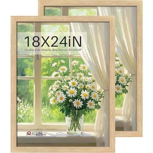18x24 Poster Frame set of 2, Natural Oak Wood Picture Frame, Wall Hanging