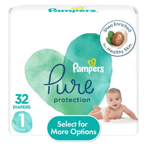 Pampers Pure Diapers Size 1, 32 Count (Select for More Options)