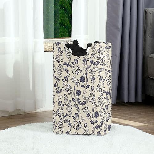 Laundry Basket Collapsible Laundry Hamper Folding Washing Bin Organizer Baskets with Handle for Dirty Cloth Toy, Goth Bats Skull