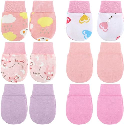 6 Pairs Newborn Baby Mittens No Scratch Gloves Infant Toddler Anti Scratch Essentials Unisex Cotton for 3-9 Months Girls Boys(Pink Series, Cute)