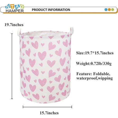 Pink Heart Laundry Hamper,kids laundry Basket,Girls Nursery Hamper,Waterproof Storage Bin for Bedroom,Clothes Organizer Basket,Toys Bin,Room Decor(Pink Heart)