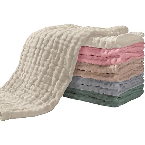 Yoofoss Muslin Burp Cloths for Baby 10 Pack 100% Cotton Baby Washcloths for Boys Girls Large 20''X10'' Super Soft and Absorbent
