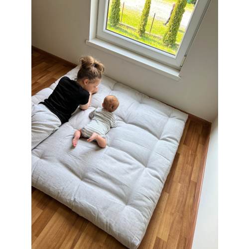 Organic Play mat Crawling mat filled HEMP Fiber in non-dyed linen fabric playpen  Blanket Blanky padded