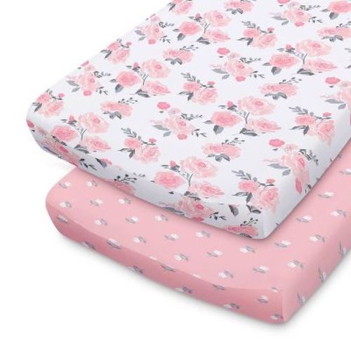 The Peanutshell Changing Pad Covers - Pink Roses/floral 2pk