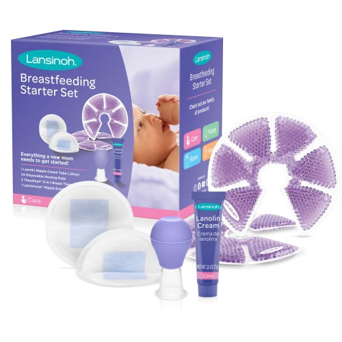 Lansinoh Breastfeeding Starter Set, Contains: 24 disposable Nursing Pads, 1 LatchAssist Nipple Everter, 2 TheraPearl Packs, 1 Lanolin Nipple Cream Tube 0.25 oz.