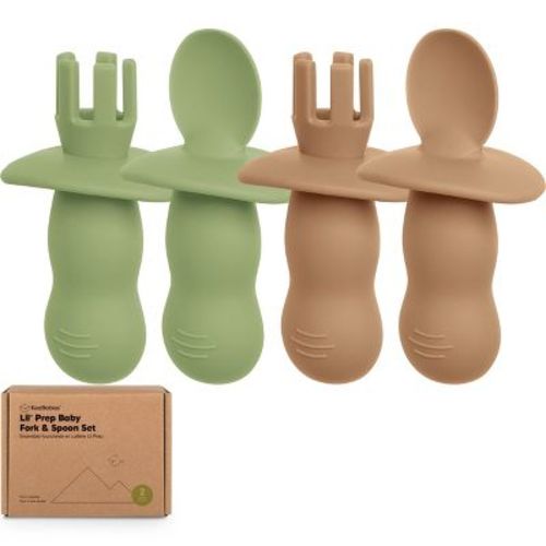 4-Pack Prep Baby Spoons & Forks Set, Self Feeding Baby Utensils 6-18 Months, Silicone BLW Baby Feeding Set, BPA-Free