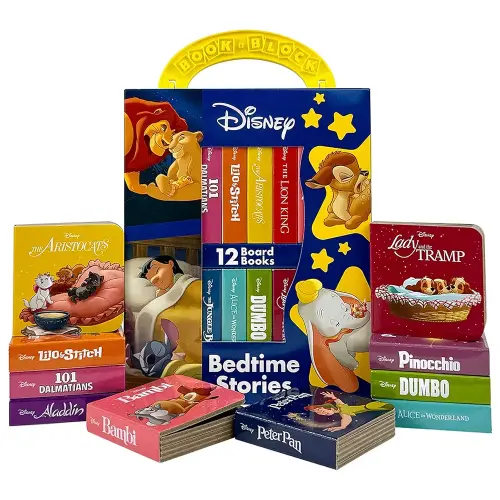 Disney Lion King, Lilo & Stitch, and More! – Bedtime Stories My First Library Board Book Block 12-Book Set - First Words, Alphabet, Numbers, and More! - PI Kids