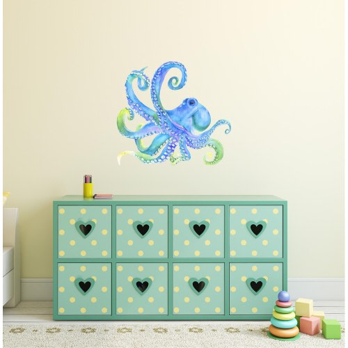 Watercolor Octopus #4 Wall Decal Ocean Sea Life Removable Fabric Wall Sticker