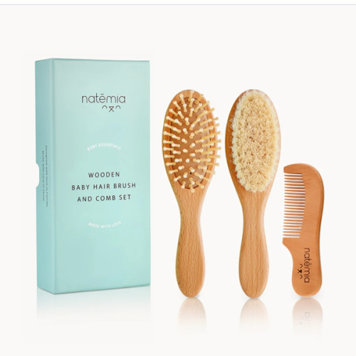 3-Piece Wooden Baby Hair Brush Set by Natemia