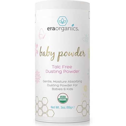 Era Organics Talc-Free Organic Baby Powder - USDA Organic Dusting Powder with Arrowroot, Calendula and Cornstarch for Newborns, Babies or Toddlers - Soothing, Fragrance Free, Made in USA (3oz/85g)