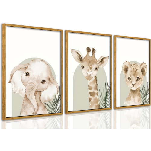 JANS.NO1 Nursery Poster Wall Art Set Of 3 Baby Boy Girls Kids Room Picture Wall Decor Jungle Safari Lion Elephant Giraffe poster Painting Cute Animal Prints For Children Toddlers Bedroom