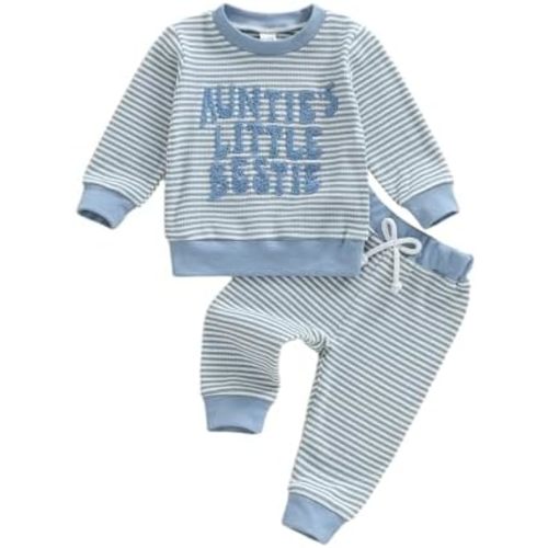 Gaono Atunties Little Beatie Baby Clothes Toddler Boy Fall Winter Outfit Waffle Knit Striped Sweatshirt And Pants Sets