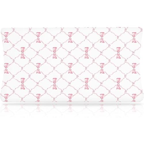 Boyoung Stretchy Changing Pad Cover Ultra Soft Cotton Changing Table Sheets Baby Diaper Changing Pad Cover Sheets for Girls Boys Fit 32""/34'' x 16""Pad, Pink Bow