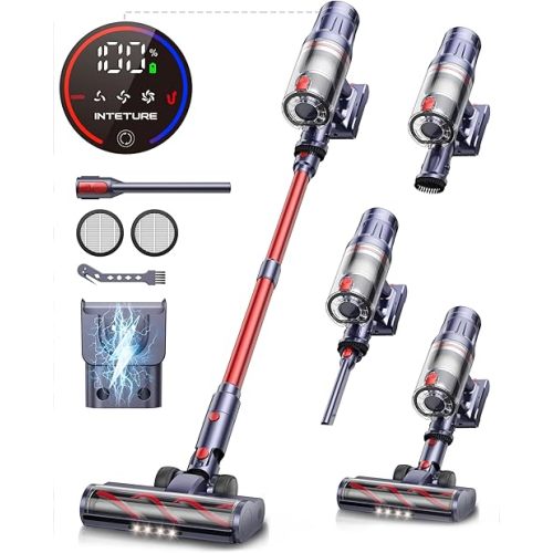 Cordless Vacuum Cleaner, 550W 45Kpa Vacuum Cleaners for Home, Stick Vacuum with Self-Standing, Max 60 Mins, Touch Screen, Vacuum Cleaner with Charging Station for Hard Floor Carpet Car Pet