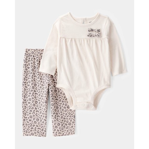 Baby Girl 2-Piece Long-Sleeve Bodysuit & Pull-On Leopard Pants | Carter's