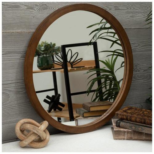 Brown Round Wall Mirror