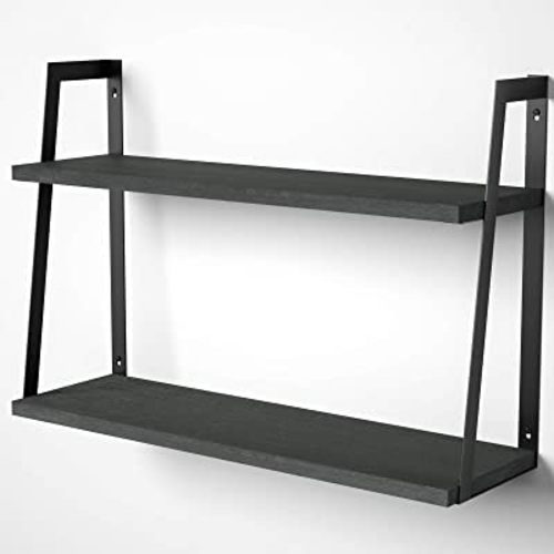 SRIWATANA Floating Wall Shelves, Rustic Wood Shelves Book Shelves Wall Mounted Perfect Room Decor (Black)