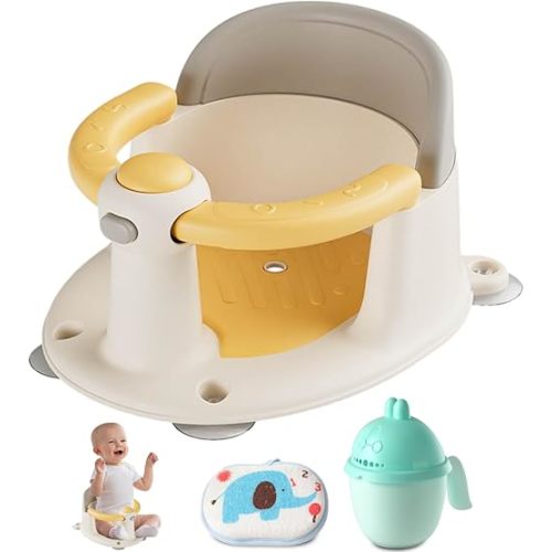 Baby Bath Seat 6 Months & up, Bath Seat for Baby, Infant Bath Seat with Suction Cups, Non-Slip, Detachable,Yellow