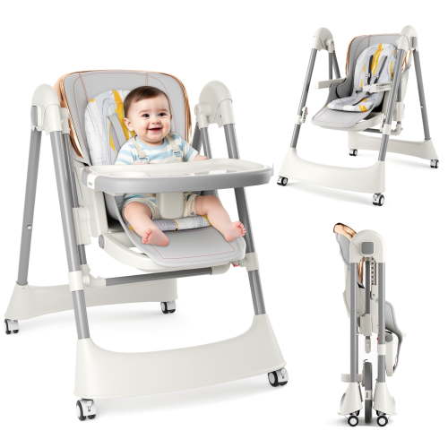 TouHeart Baby High Chair and Swing Combo, 6-in-1 Convertible Highchair for Infants and Toddlers, Gray