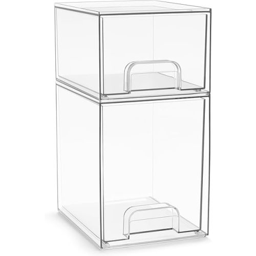 Sorbus Acrylic Storage Containers - 2 Pack, Stackable Storage Bins Set for Bathroom Organization - Clear Acrylic Drawer Organizers - Makeup Case Pull-Out Drawers (7.6’’ and 4.4’’ Tall)