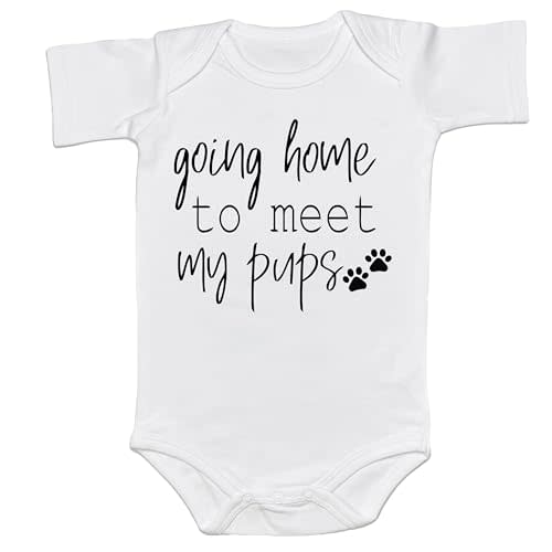 Going Home to Meet My Pups/Best Friend Bodysuit Coming Soon Animal Lover Funny Announcement Pregnancy Reveal (0-6 Months, Pups-Short Sleeve Romper)