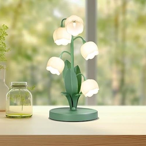 Vintage Flower Table Lamp for Home, 5 Lily of The Valley Desk Lamps 3 Color Modes Reading Lamp with G4 Led Bulbs for Bedroom, Living Room, Office