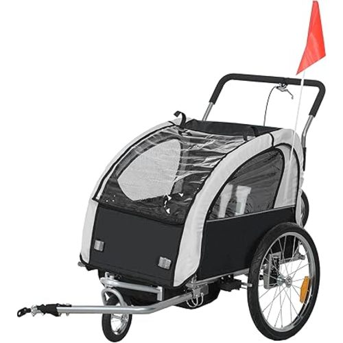 Aosom Elite 360 Swivel Bike Trailer for Kids Double Child Two-Wheel Bicycle Cargo Trailer with 2 Security Harnesses