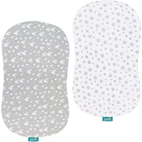 Bassinet Sheets Compatible with Halo Bassinest Swivel, Flex, Glide, Premiere & Luxe Series Sleeper, 2 Pack, 100% Jersey Knit Cotton Sheets, Breathable and Heavenly Soft, Grey and White Print for Baby