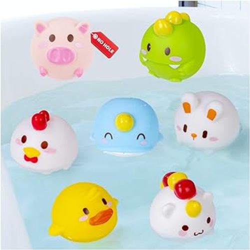 Mold Free Bath Toys - 7 Pack Animal Bath Balls,Soft No Hole Water & Pool Toys for Toddlers Ages 3-8,Kids & Baby Bathtub Toys Set, for Boys & Girls