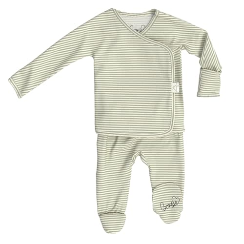 Bonsie Skin to Skin Babywear Footie Bodysuit - Baby Footed One Piece with Green Striped Pattern - Mint Twist