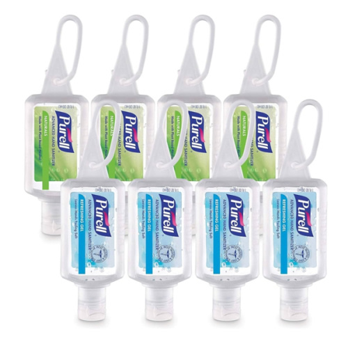 Purell Advanced Hand Sanitizer Variety Pack, Naturals and Refreshing Gel, 1 Fl Oz Travel Size Flip-Cap Bottle with Jelly Wrap Carrier (Pack of 8) - 3900-09-ECSC
