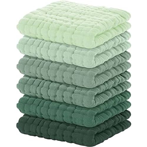 Yoofoss Muslin Baby Washcloths 100% Organic Cotton Face Towels 6 Pack Wash Cloths for Baby 12x12in Soft and Absorbent Baby Wipes (Gradient Green)