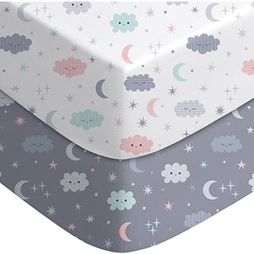 Yoofoss Baby Crib Sheets for Boys Girls, Fitted Crib Sheet 2 Pack for Standard Crib and Toddler Mattress, Super Soft Microfiber Baby Sheet 28x52x8in(Cloud)