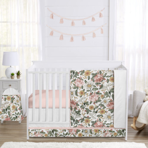 Sweet Jojo Designs Vintage Floral Pink and Green 5 - Piece Crib Bedding Set | Wayfair