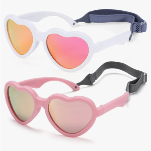 Flexible Heart Shaped Baby Polarized Sunglasses with Strap Adjustable Toddler & Infant Age 0-24 Months