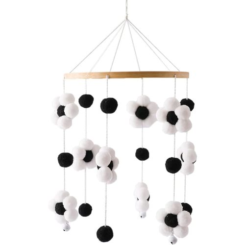 Baby Mobile for Crib - Modern Boho Baby Mobile - Nursery Mobile for Girl or Boy - Colourful Little Flower - Baby Crib Mobile for Boys Girls (Black and White)