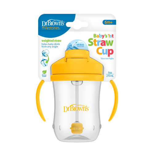 Dr. Brown's Milestones Baby's First Straw Cup with Weighted Straw, 9oz, Vintage Yellow, 6m+, 1 Pack
